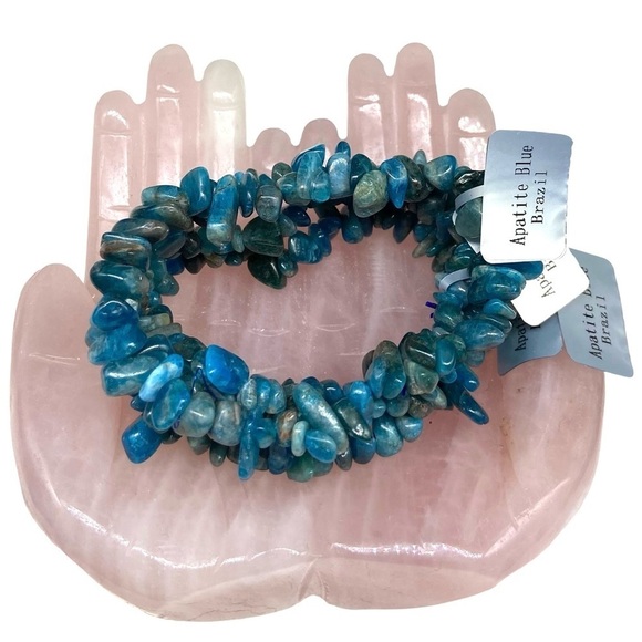 Apatite Gemstone Chips Beaded Stretch Bracelet Stone Boho Beads Blue Crystal - Picture 1 of 4